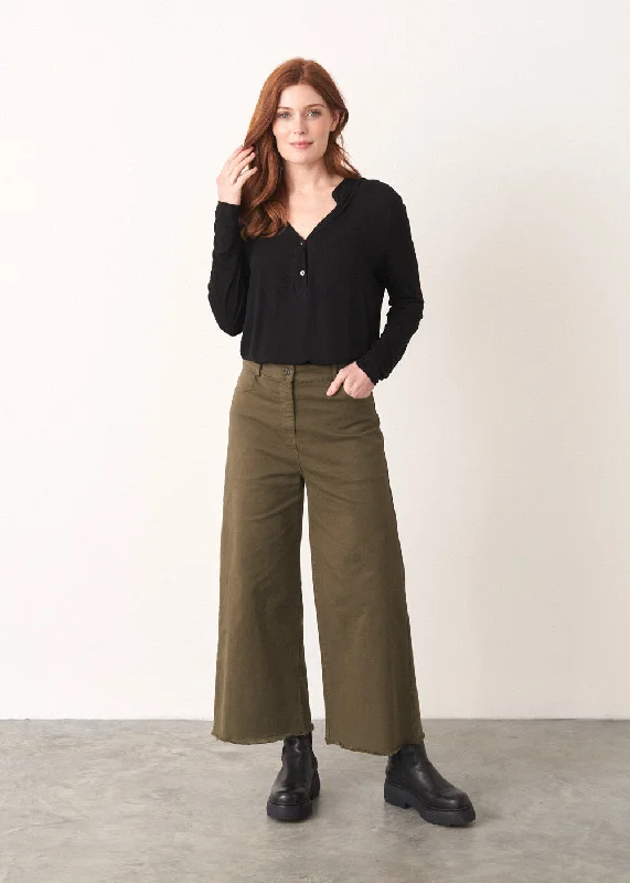 DUCHESS WIDE LEG CROPPED TROUSER - KHAKI