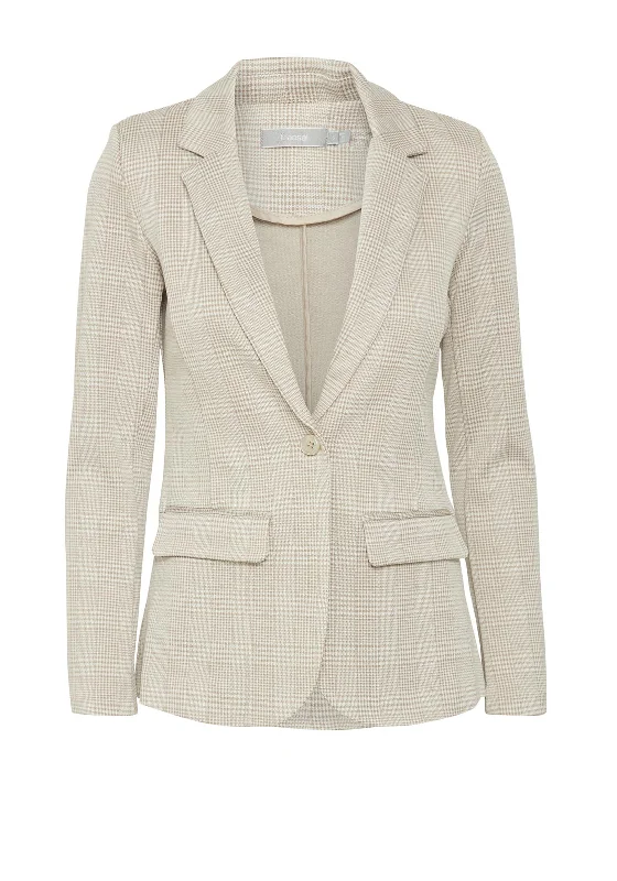 Fransa Blenda Single Breasted Check Blazer, Sand