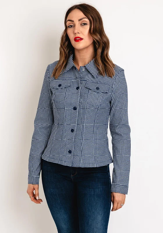 Guess Lilia Gingham Short Woven Jacket. Navy