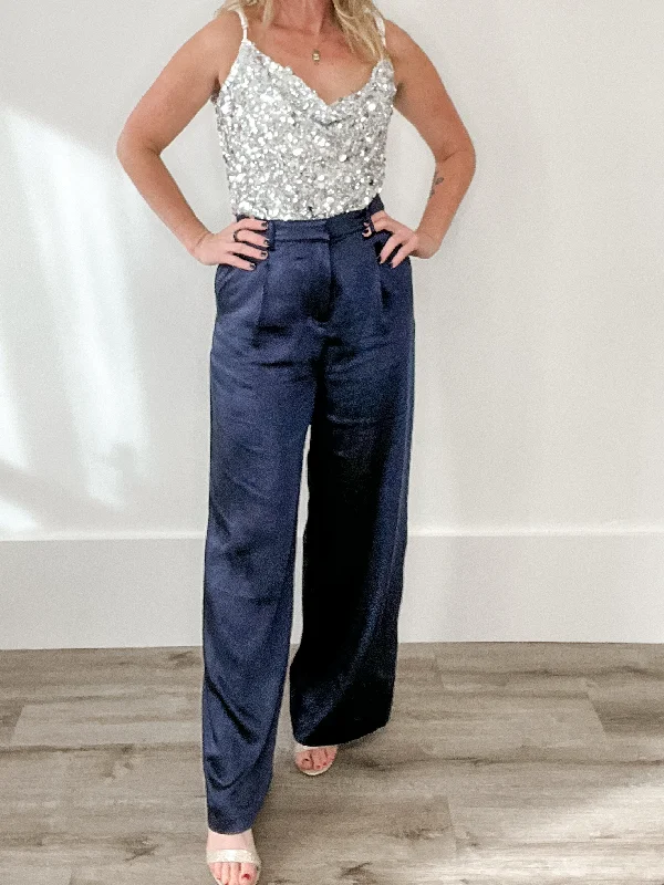 Satin Trousers - Navy