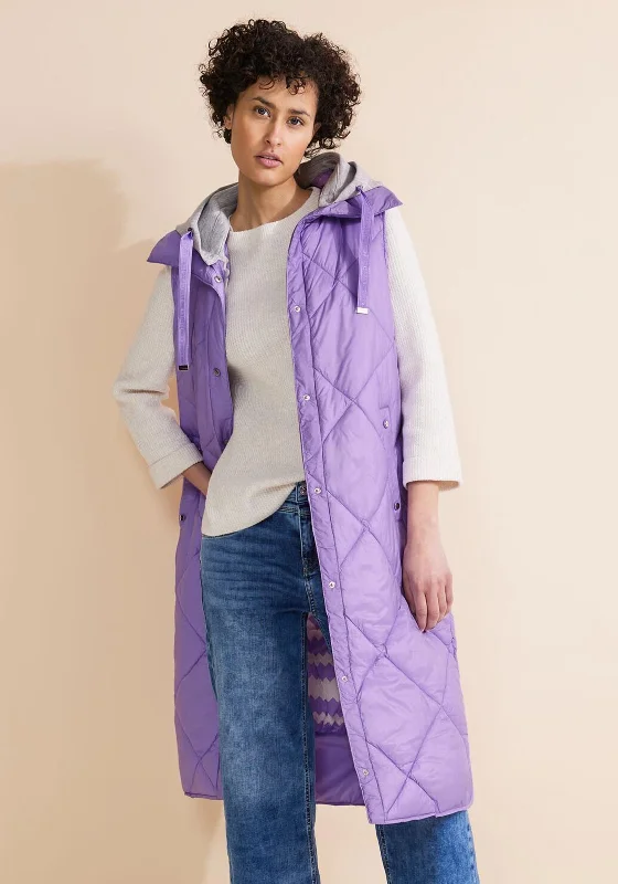 Street One Long Diamond Padded Gilet, Shiny Lilac