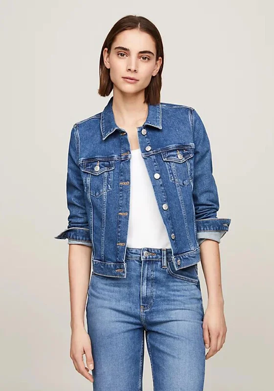 Tommy Hilfiger Womens Slim Fit Denim Trucker Jacket, Mel Blue