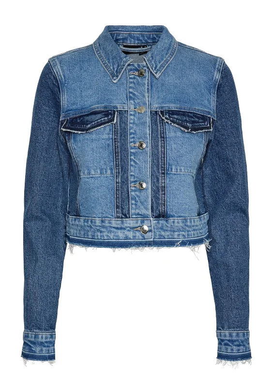 Vero Moda Ezra Two Tone Denim Jacket, Medium Blue Denim