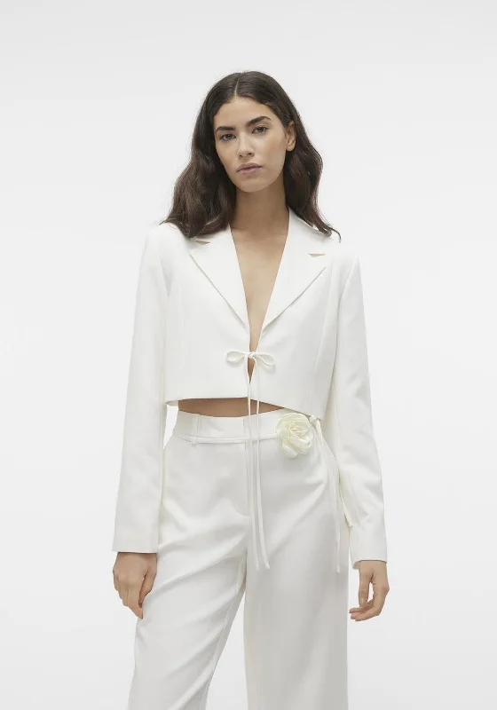 Vero Moda Florentina Tie Front Cropped Blazer, Snow White