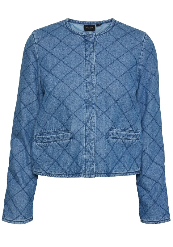 Vero Moda Olive Quilted Denim Jacket, Medium Blue Denim