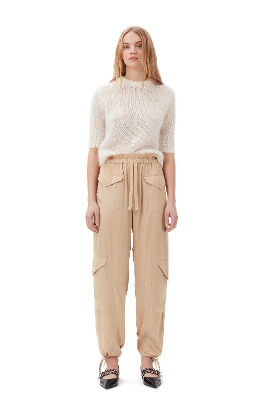 Washed Satin Pants - Safari Beige