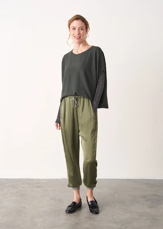 ZENA SATIN TROUSERS - KHAKI